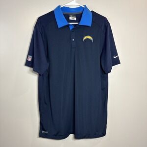 Nike Men's Large Los Angeles Chargers Polo Shirt Blue Dri Fit‎ Bolt NFL Football